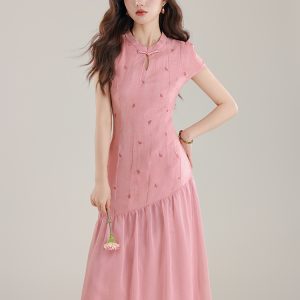 New Chinese Style Gradient Heart Embroidered Qipao Dress Summer Faux Two-Piece Modified Cheongsam