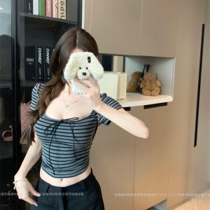 Soft Stretch V-Neck Short Sleeve T-Shirt 2026 Summer New Sweet Style Top