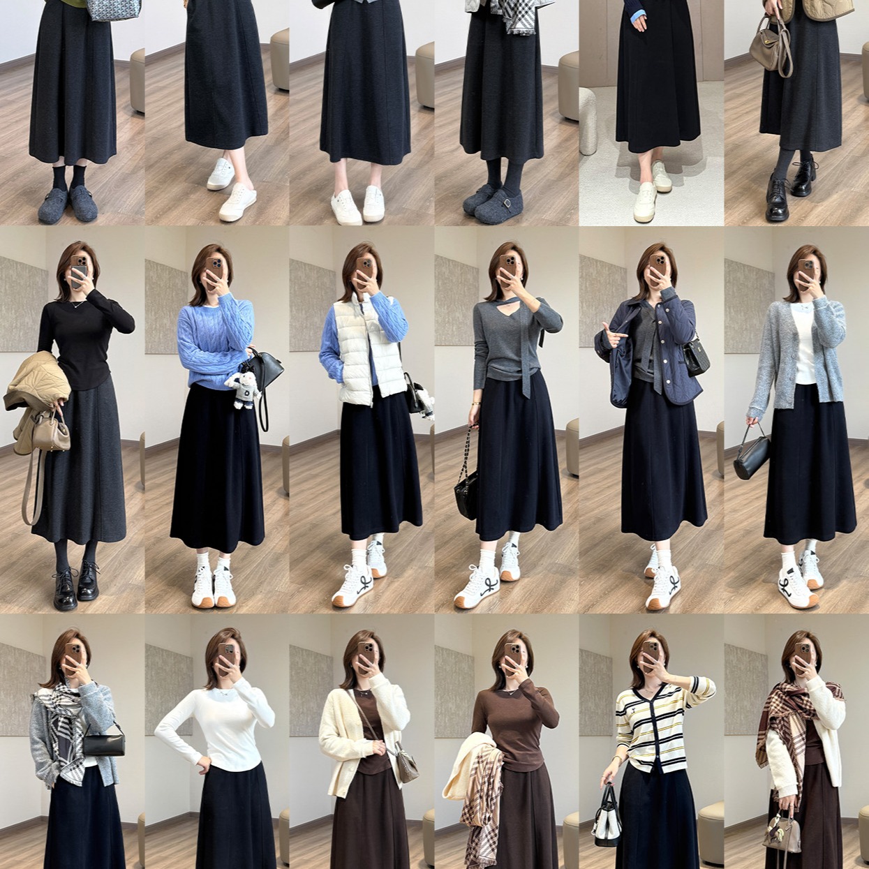 Women's A-Line Midi Skirt with Pockets Elastic Waist Wool Blend Casual Fall Winter - Image 5
