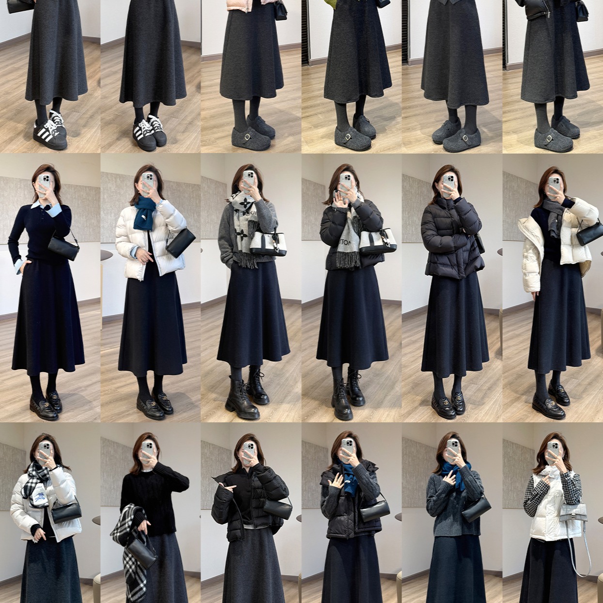 Minimalist Flat Waist Wool A-Line Umbrella Skirt Winter Warm Midi Skirt - Image 5