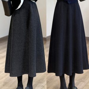 Minimalist Flat Waist Wool A-Line Umbrella Skirt Winter Warm Midi Skirt