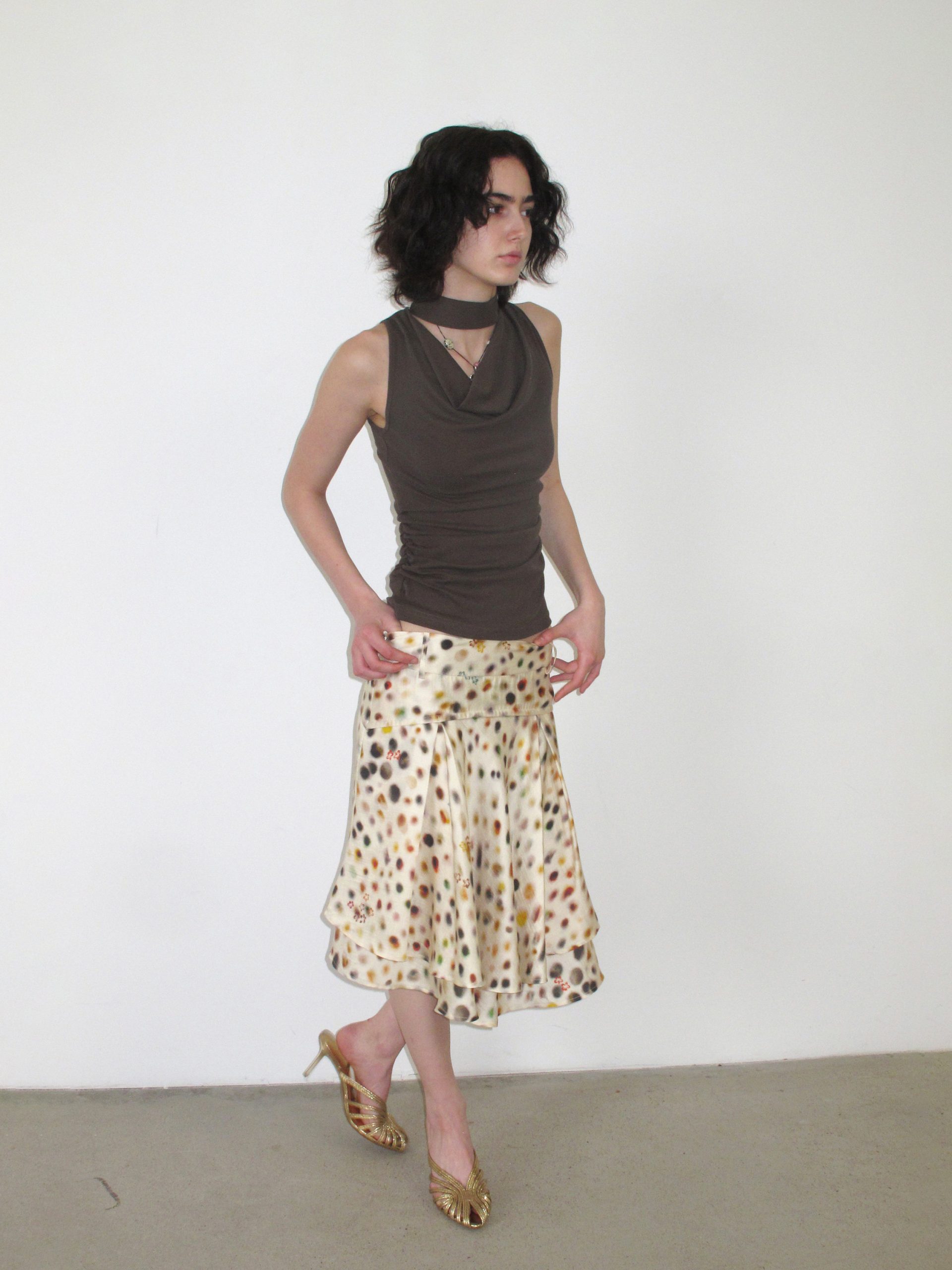 Women's A-Line Midi Skirt in Lyocell Acetate with Polka Dot Print - Image 2