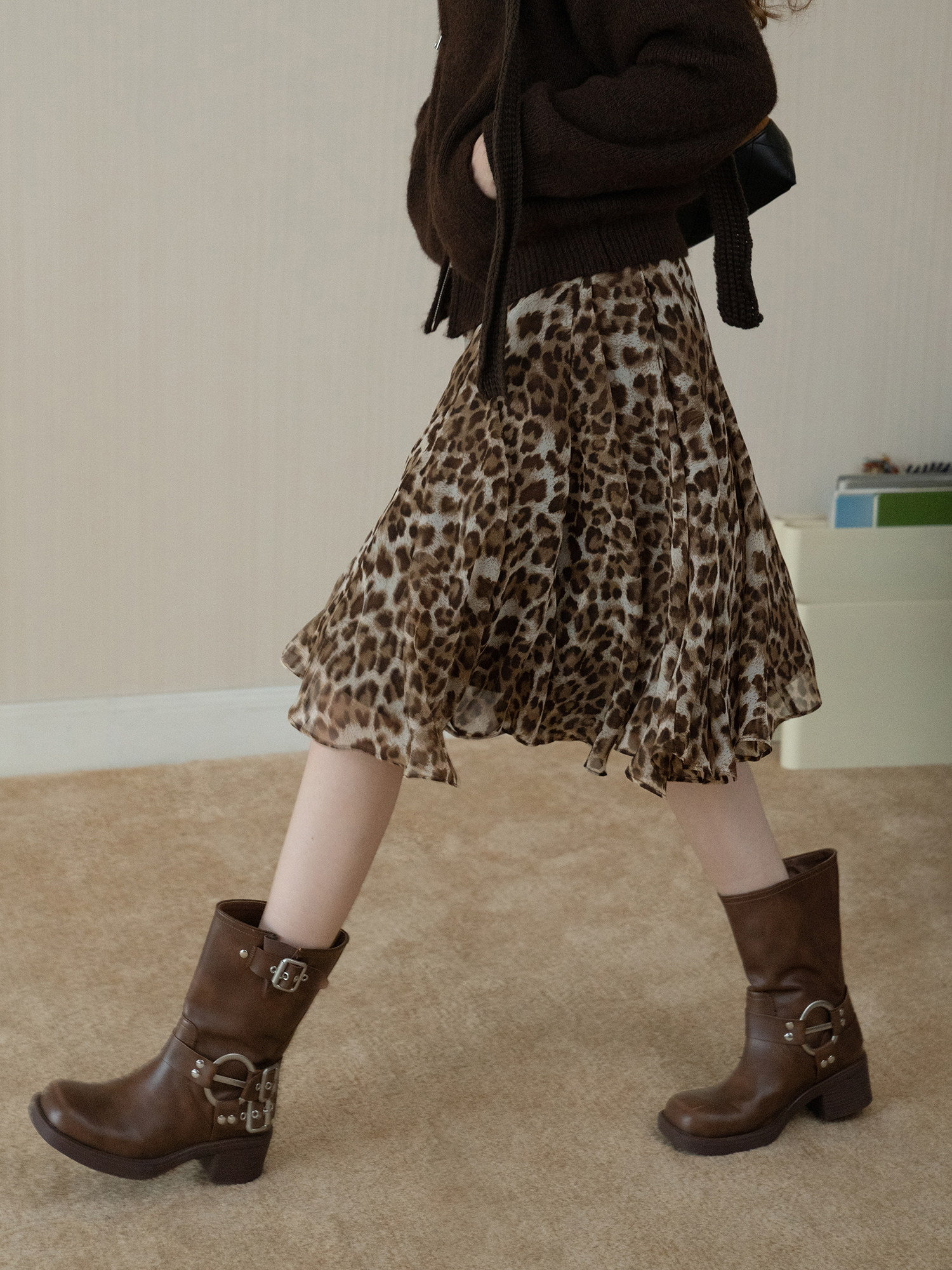 brown-leopard-print-a-line-midi-skirt-for-women-high-waist-ruffle