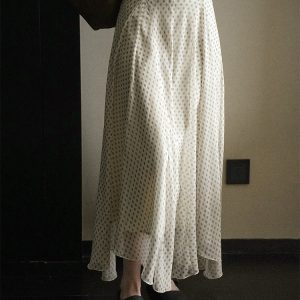 Paris in the Rain French Style Asymmetric Drape Print Skirt Slimming Long Skirt Women Early Spring