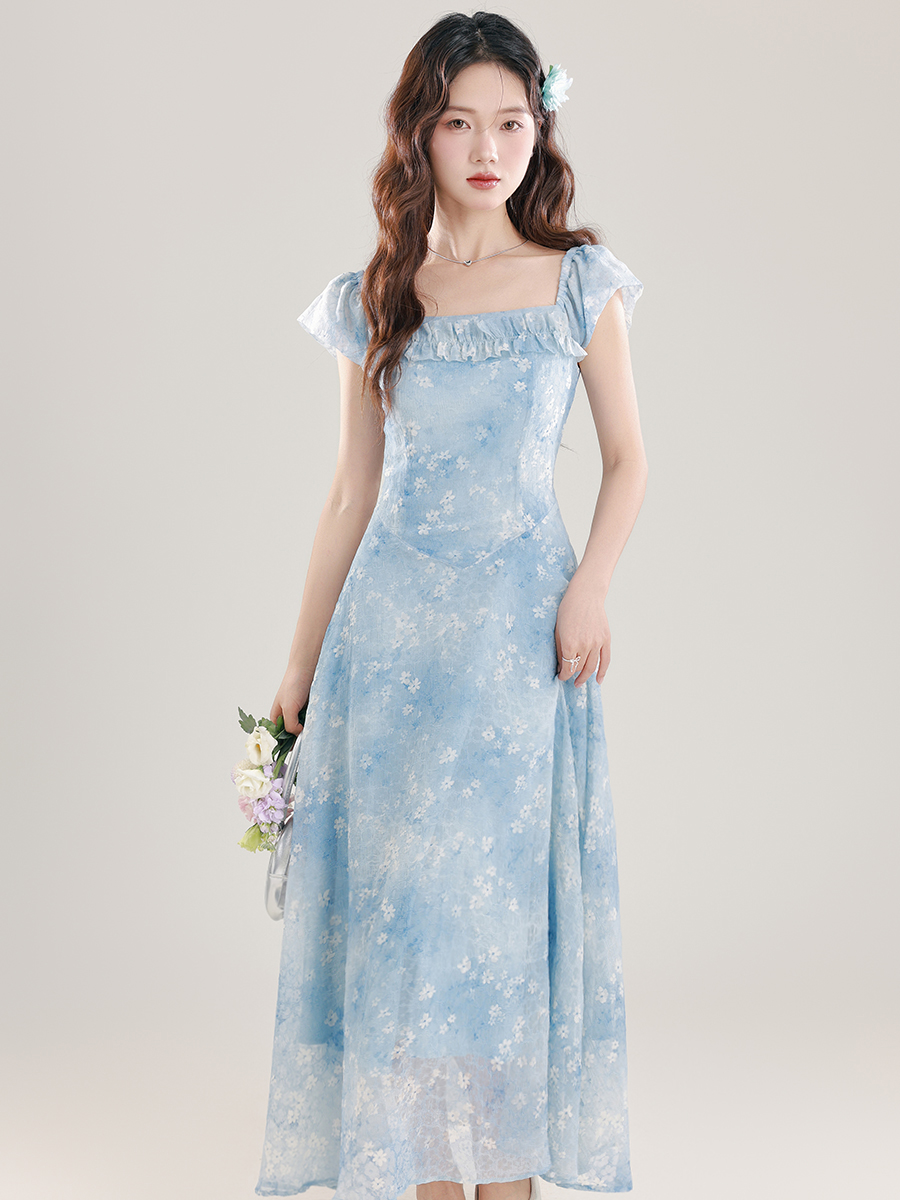 summer-french-v-neck-short-sleeve-watercolor-blue-a-line-midi-dress