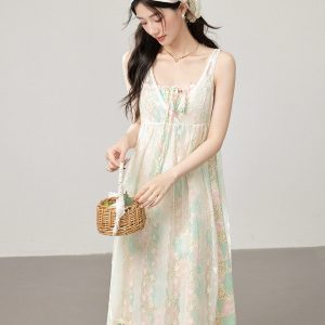 Floral Two-Piece Cami Dress and Cover-Up Set with Headscarf