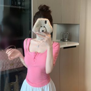 Slimming Short Sleeve T-Shirt for Women - Soft Cotton High Waist Top