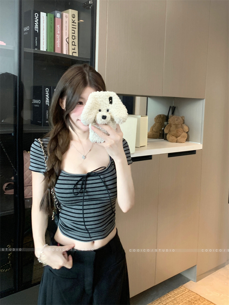 Soft Stretch V-Neck Short Sleeve T-Shirt 2026 Summer New Sweet Style Top - Image 3