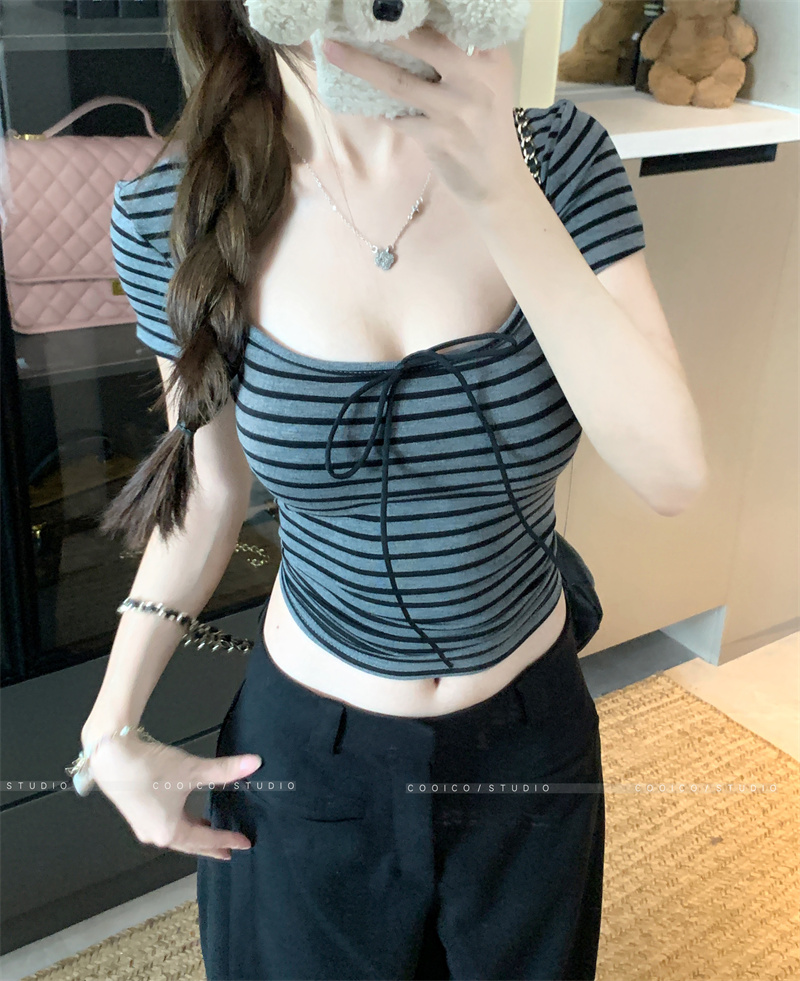 Soft Stretch V-Neck Short Sleeve T-Shirt 2026 Summer New Sweet Style Top - Image 4