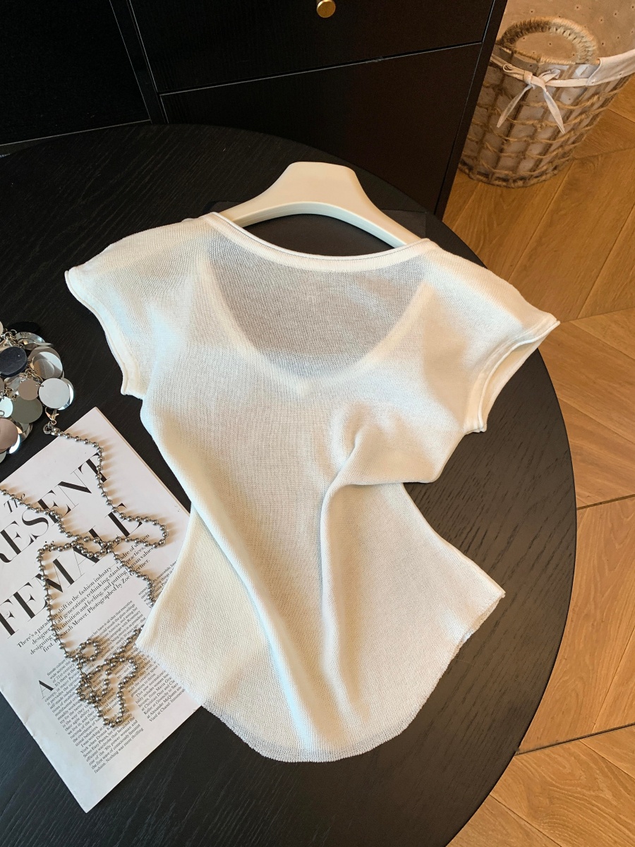 Colorful Bow Print V-Neck Knit Top for Women 2026 Summer Cap Sleeve Slimming Sweet Shirt - Image 4