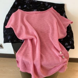 Women's Loose Knit Top with Shoulder Sleeves and Side Pleats - Soft Ice-Feel Pullover