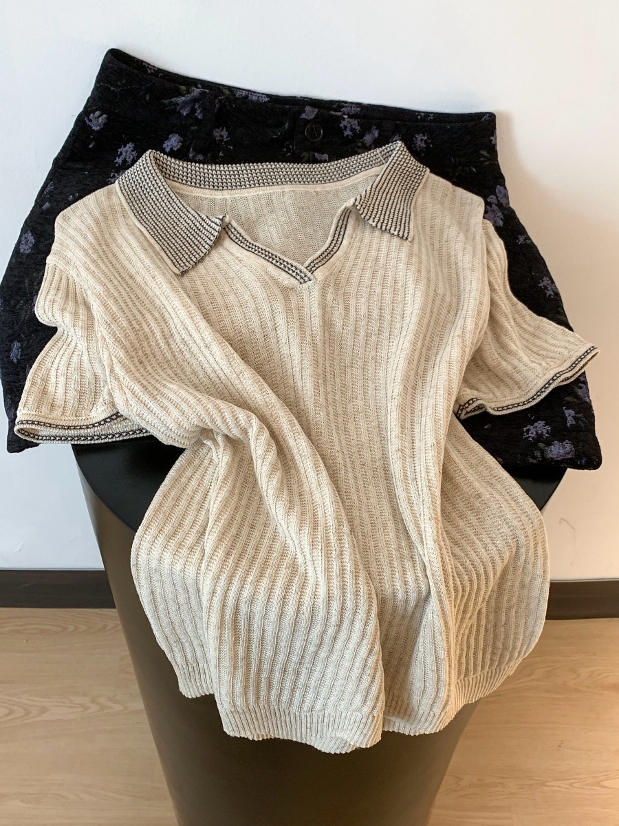 old-money-style-polo-collar-knit-short-sleeve-t-shirt-for-women-summer-loose-slimming-design