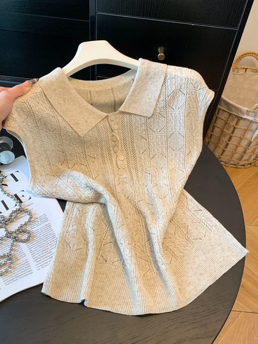 old-money-hollow-out-polo-neck-knit-vest-women-summer-loose-slimming-sleeveless-tank-top