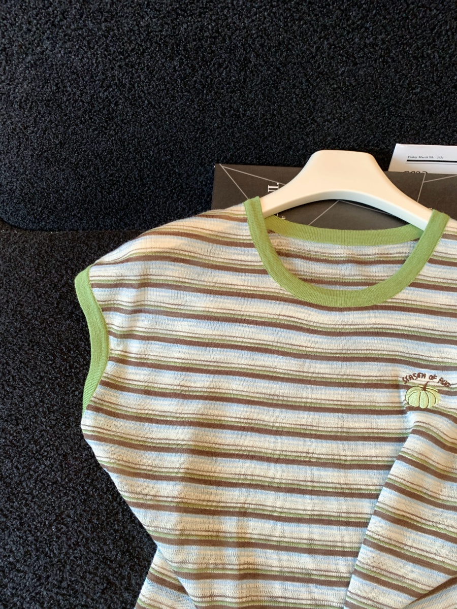 Korean Style Striped Knit T-Shirt for Women 2026 Summer Loose Slimming Short Sleeve Top - Image 2