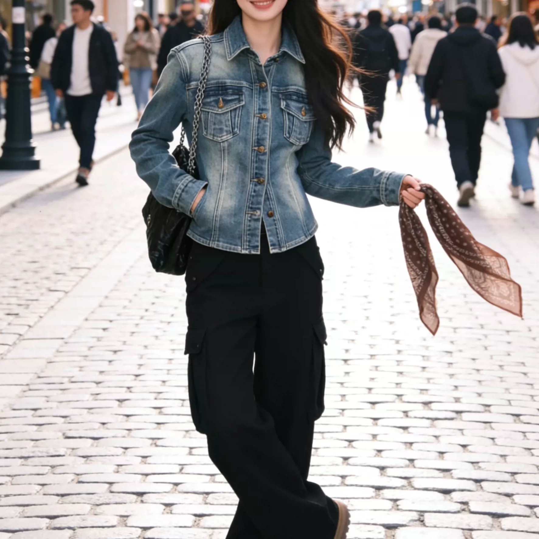 Street Hong Kong Style Retro Niche Design Denim Jacket Women 2026 Summer New Shoulder-Fitted Waist-Cinched Shirt - Image 2