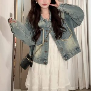 Petite Korean Style Blue Denim Jacket Women 2026 New Versatile Commuter Jacket Cardigan