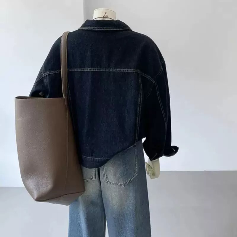 Spring New Dark Blue Short Denim Jacket Women Korean Style Casual Pocket Workwear Slimming Top - Image 3